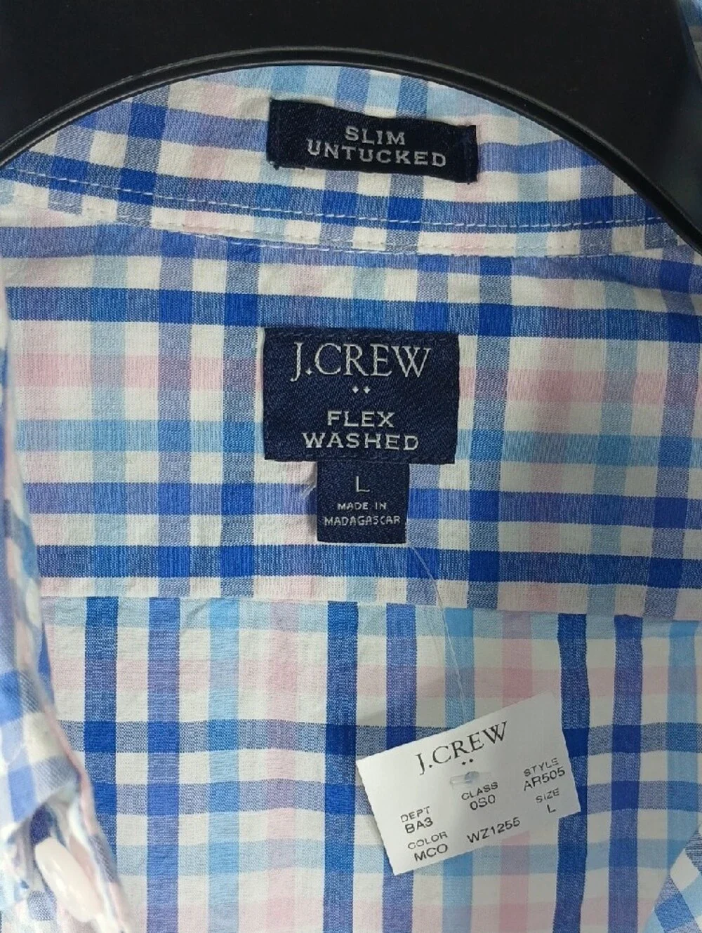 J. Crew NEW Men’s Light Blue,  pink and White Plaid cotton Dress Shirt